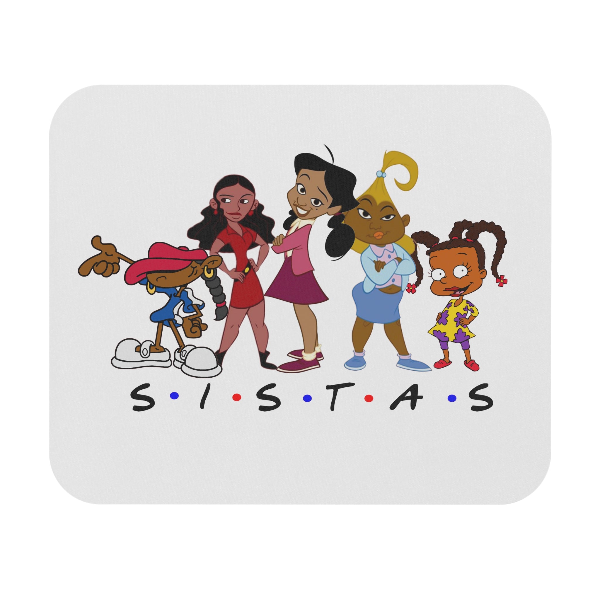 Sistas Cartoon Crew Rectangle Mouse Pad — Cute Retro Friendship Desk Mat