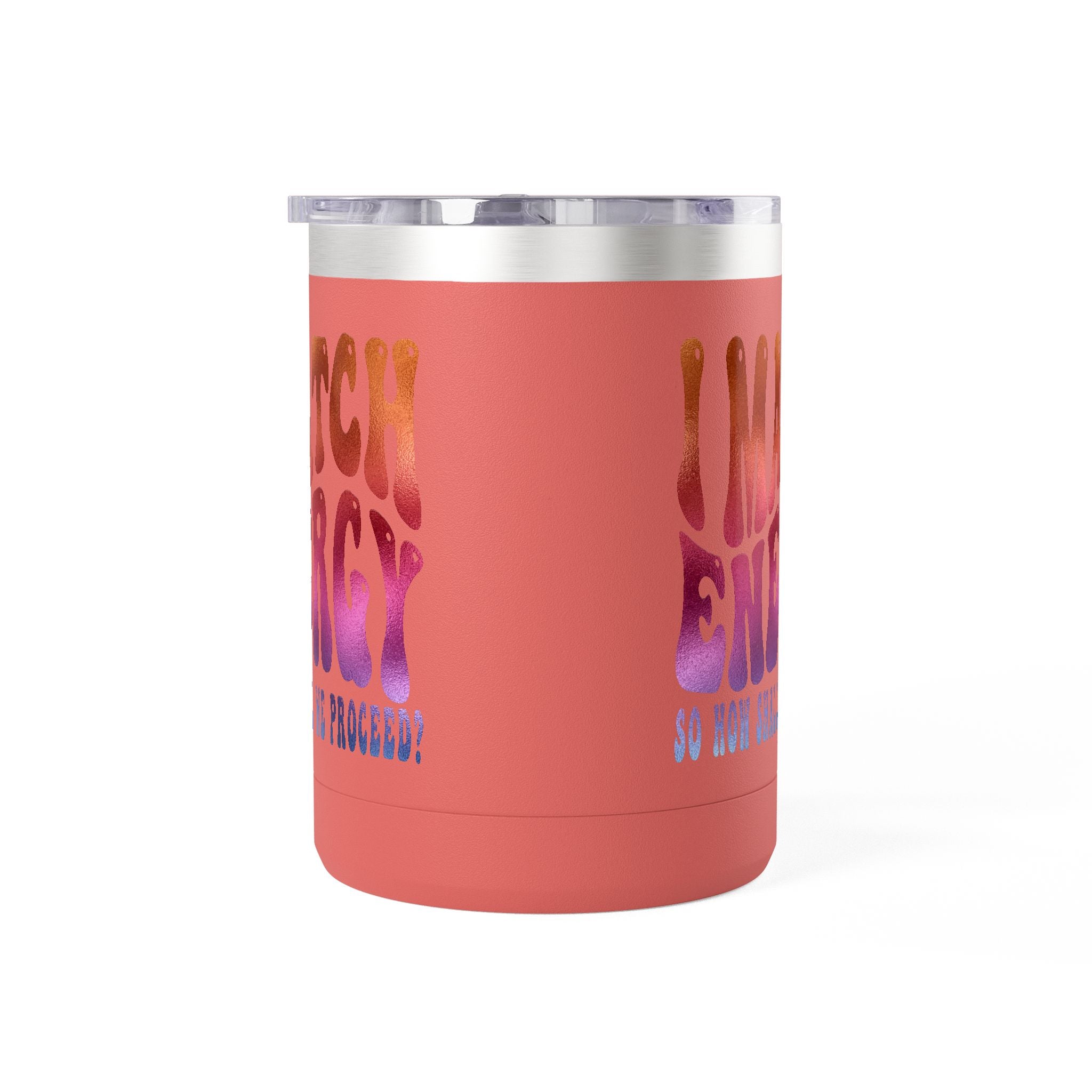 Travel Mug — "I Match Energy (So How Shall We Proceed?)" Gradient Retro Coffee Tumbler, 15oz