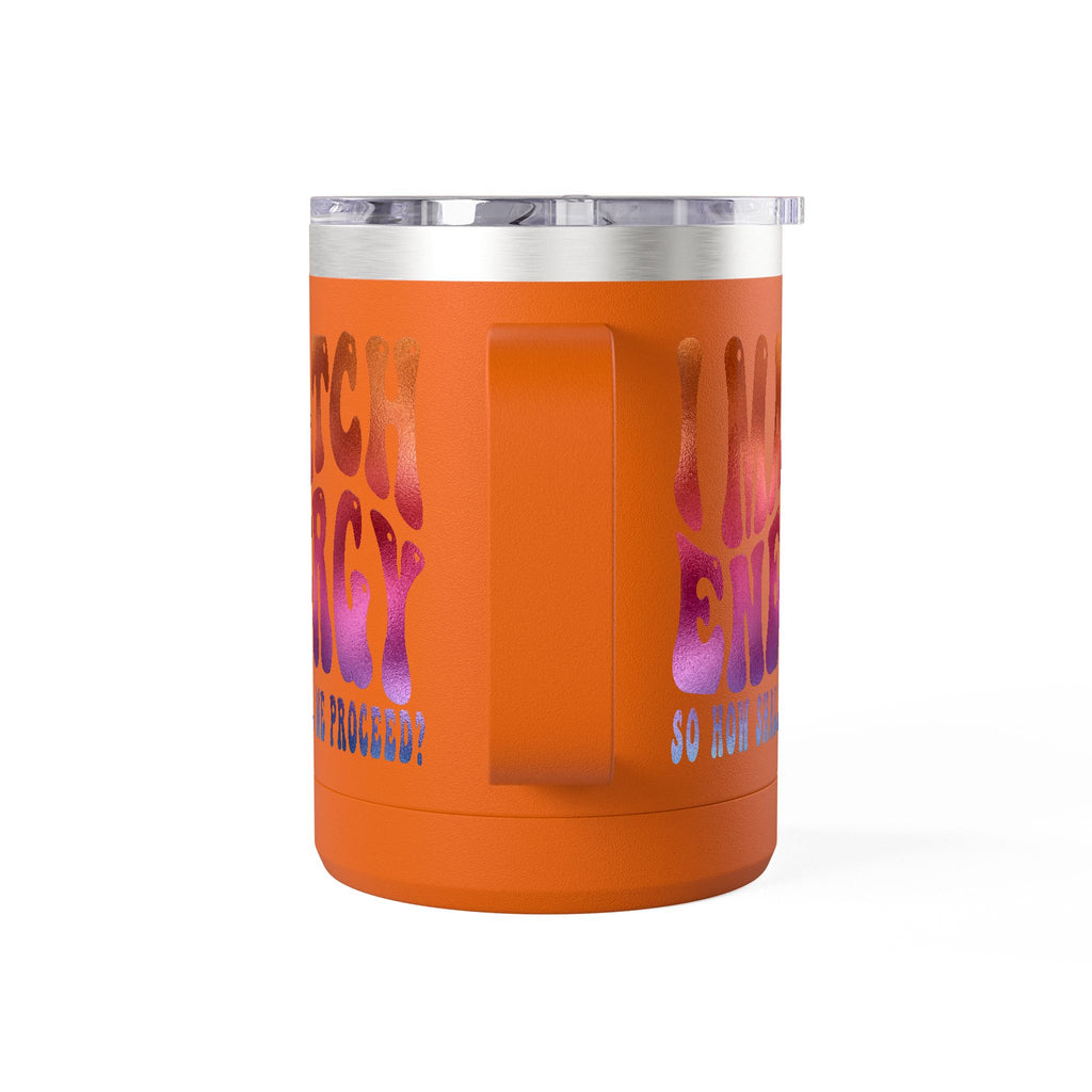 Travel Mug — "I Match Energy (So How Shall We Proceed?)" Gradient Retro Coffee Tumbler, 15oz