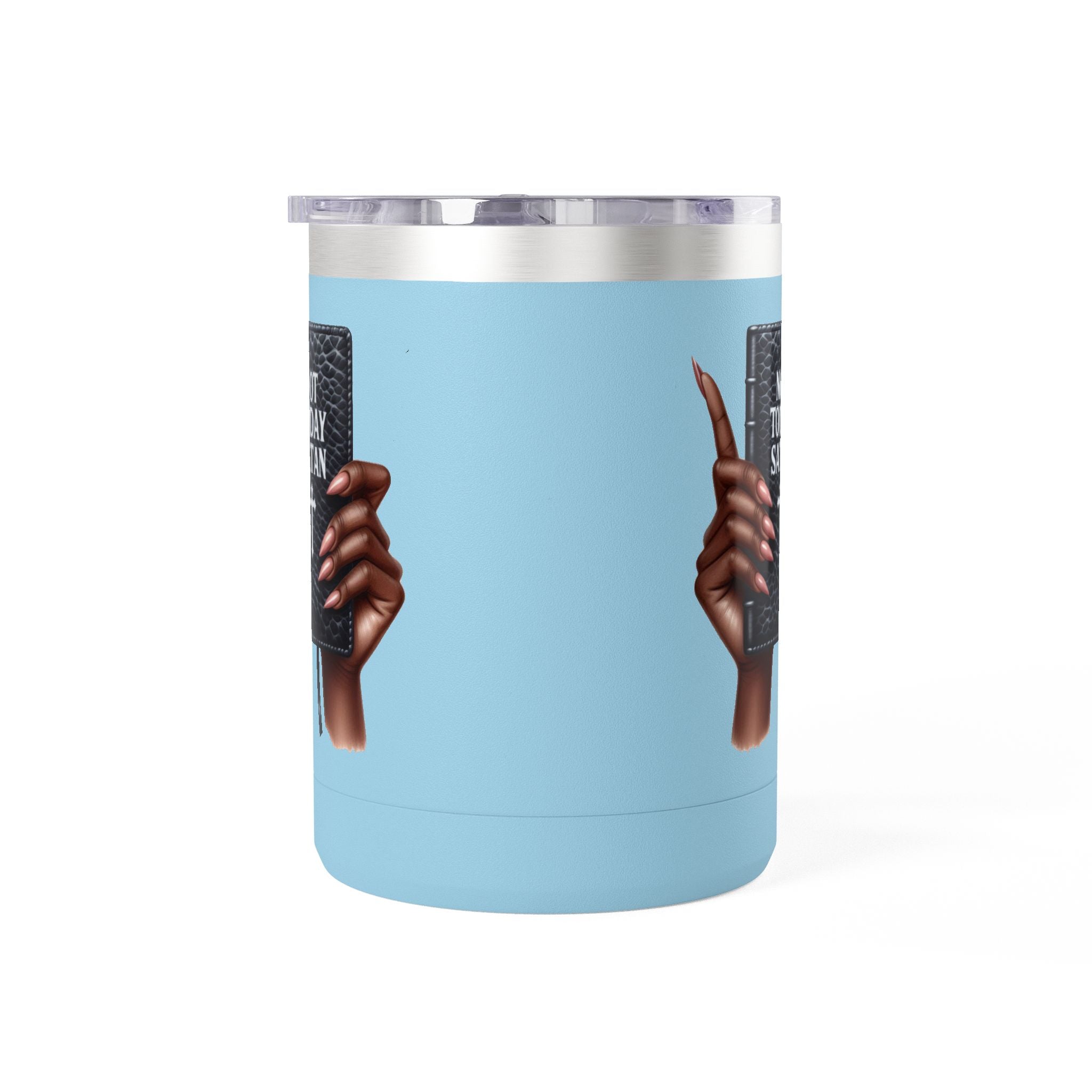 Not Today Satan Mug Tumbler — 15oz Insulated Coffee Cup with Bible Graphic