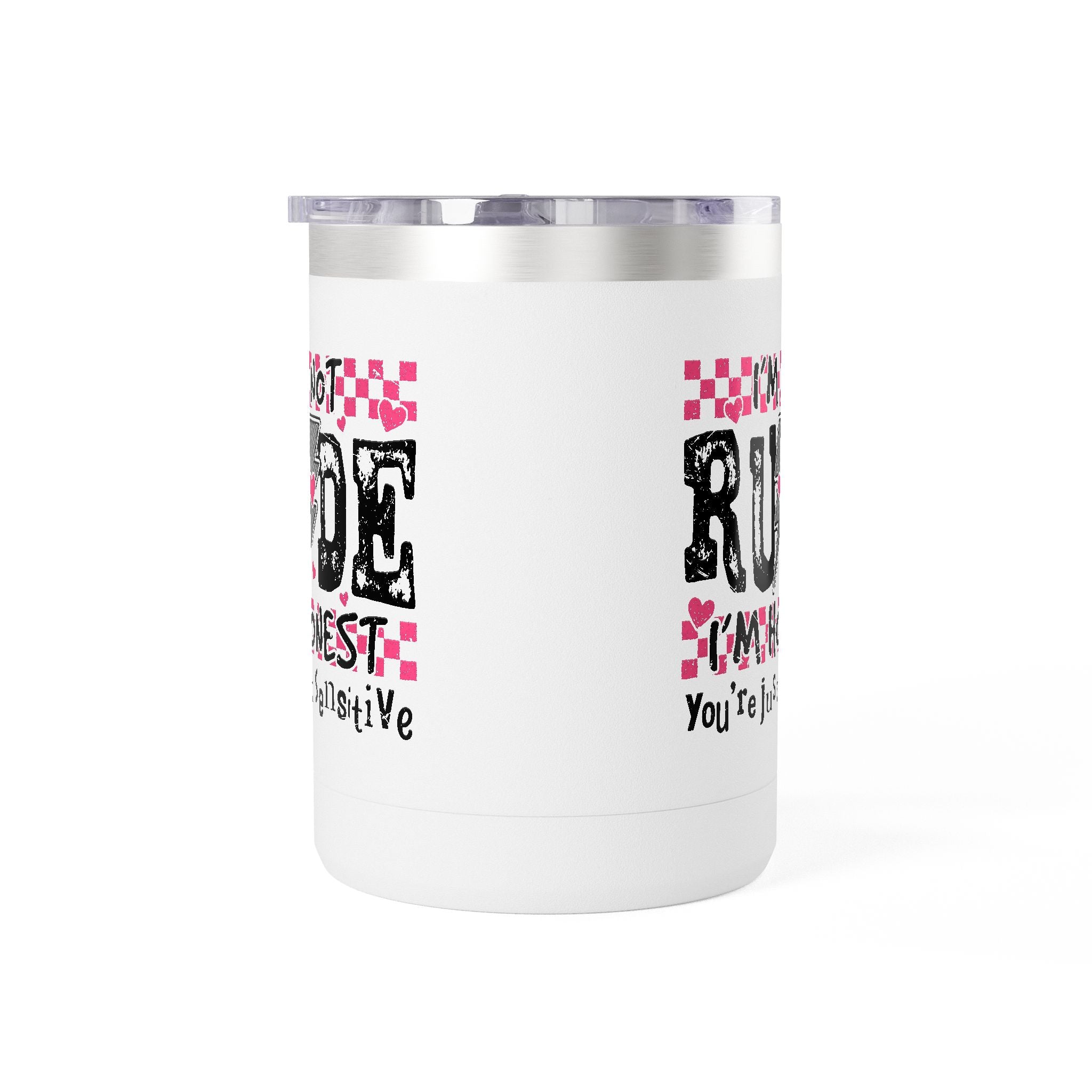 Coffee Mug — “I’m Not Rude, I’m Honest” Pink Checker Lightning Tumbler (15oz)