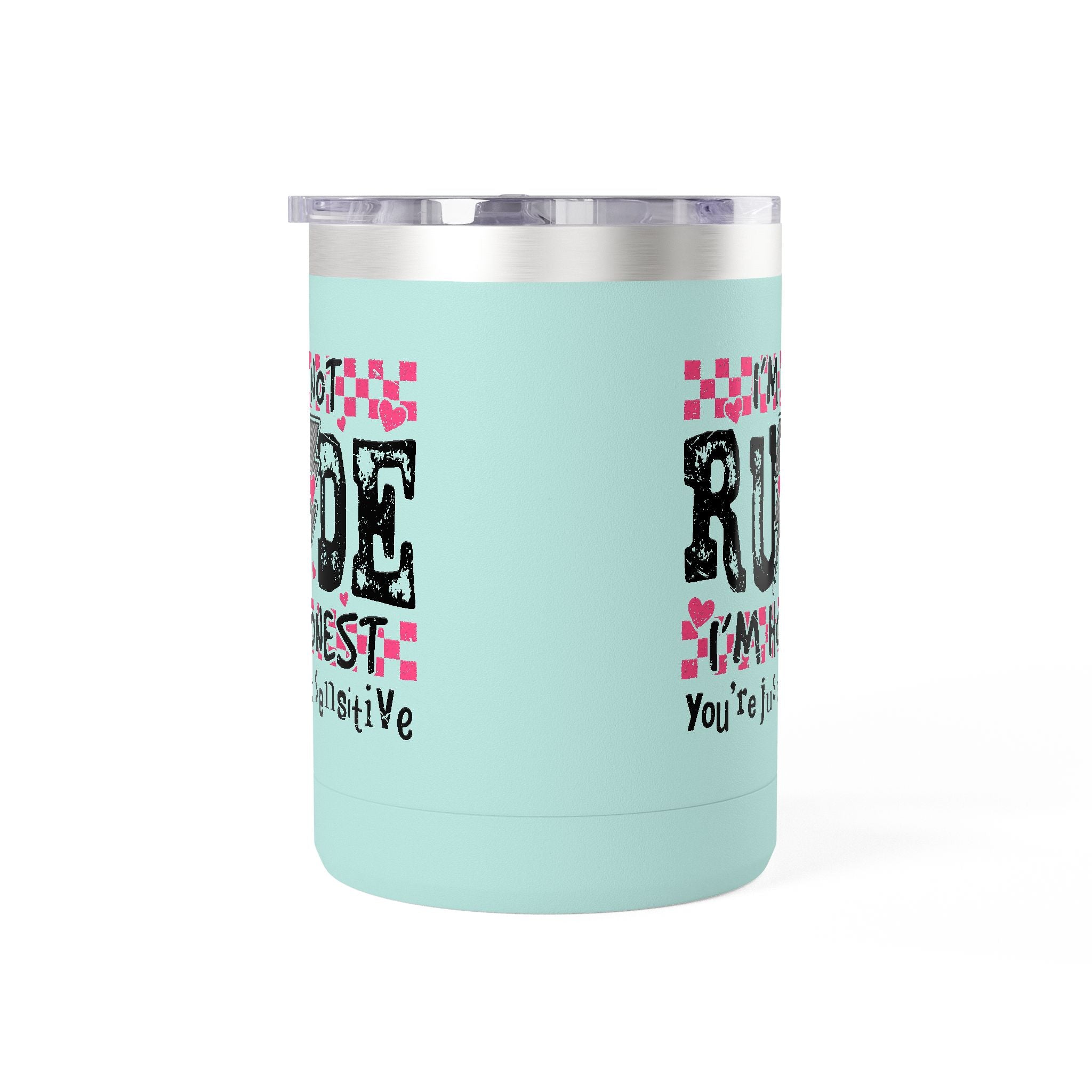 Coffee Mug — “I’m Not Rude, I’m Honest” Pink Checker Lightning Tumbler (15oz)