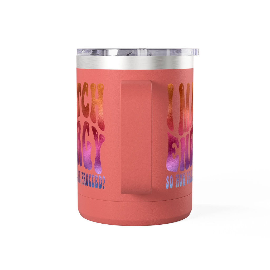 Travel Mug — "I Match Energy (So How Shall We Proceed?)" Gradient Retro Coffee Tumbler, 15oz