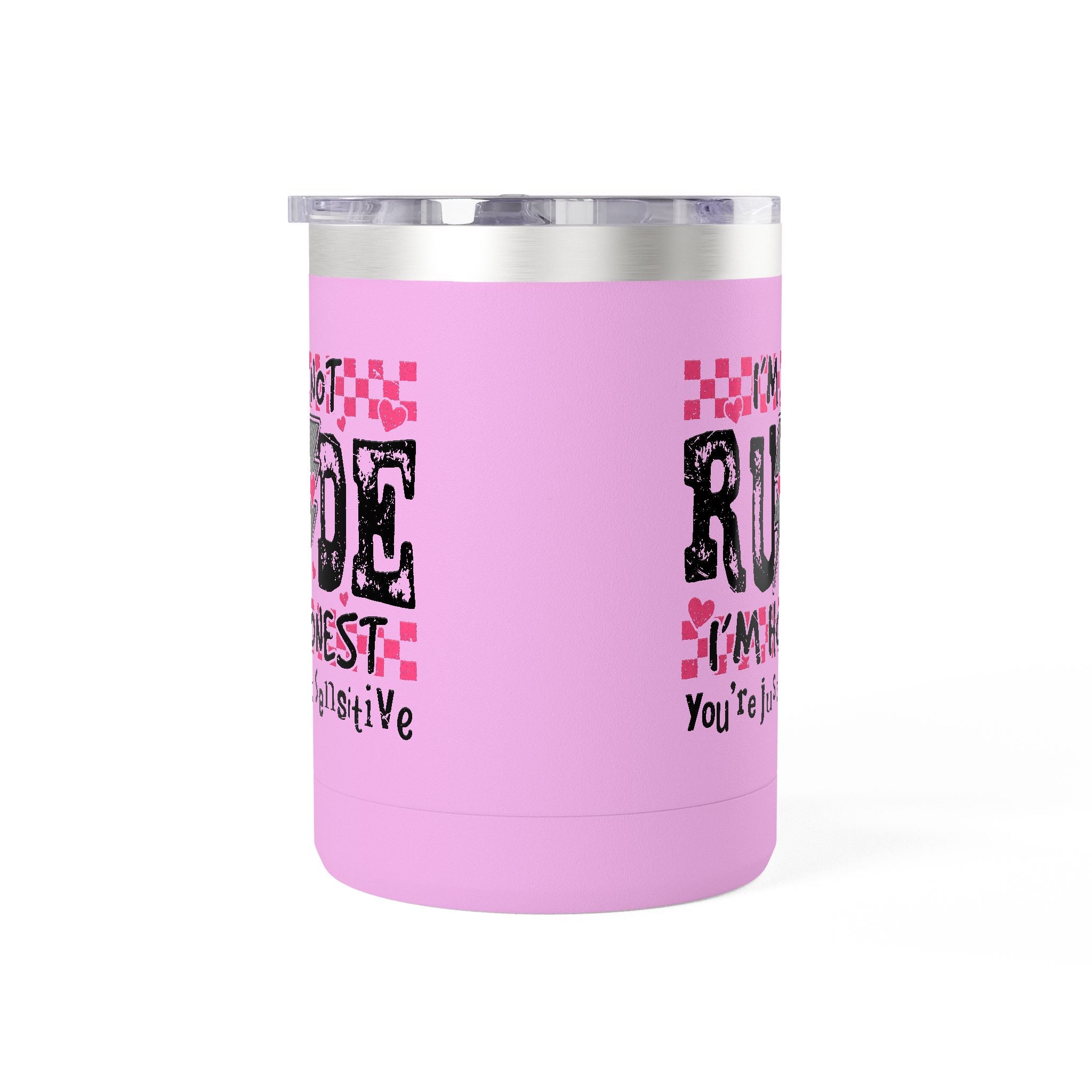 Coffee Mug — “I’m Not Rude, I’m Honest” Pink Checker Lightning Tumbler (15oz)