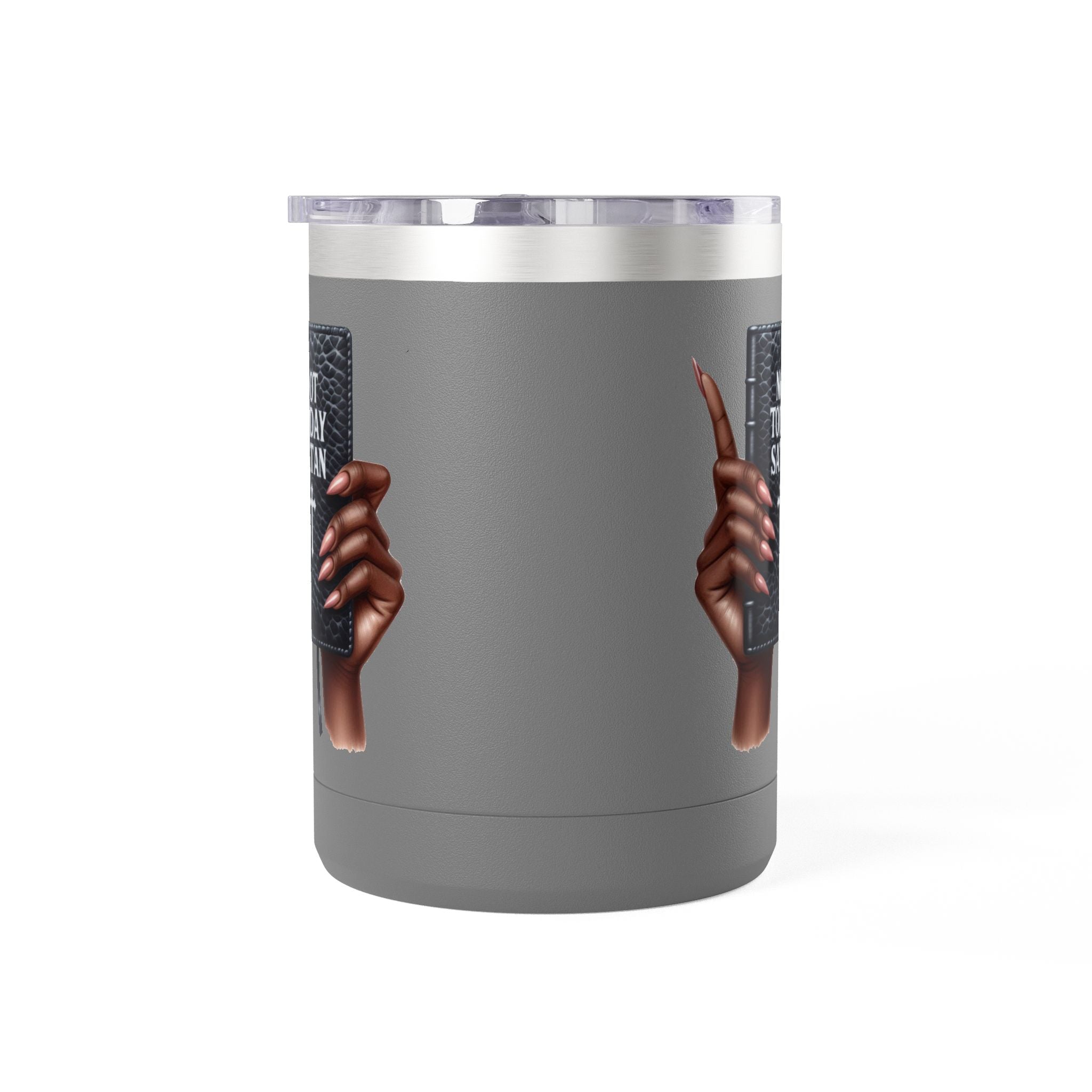 Not Today Satan Mug Tumbler — 15oz Insulated Coffee Cup with Bible Graphic