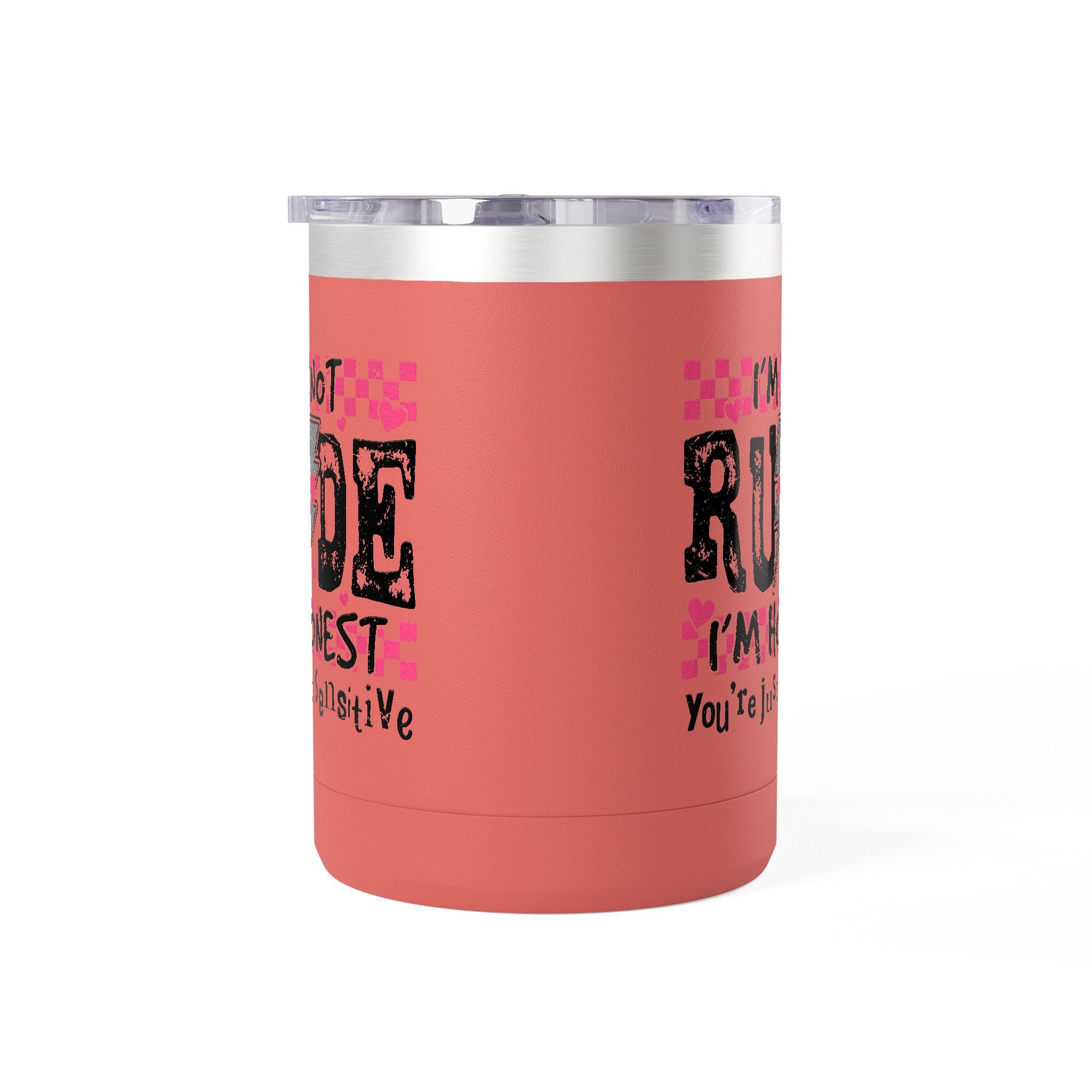 Coffee Mug — “I’m Not Rude, I’m Honest” Pink Checker Lightning Tumbler (15oz)