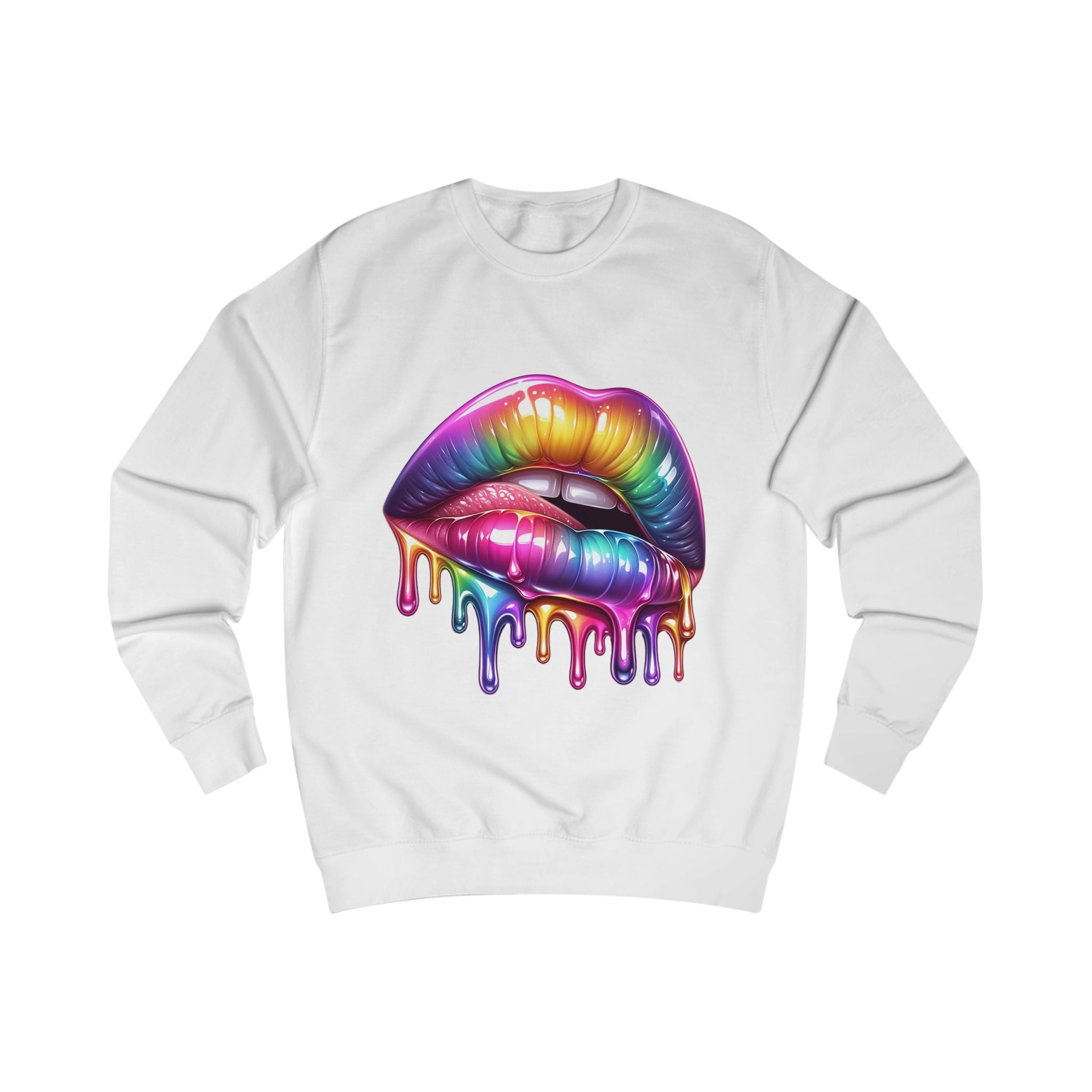 "Colorful Drippy Lips" Sweatshirt, Unisex Rainbow Apparel, Graphic Sweatshirt, Trendy Streetwear, Pride Gift, Festival Outfit