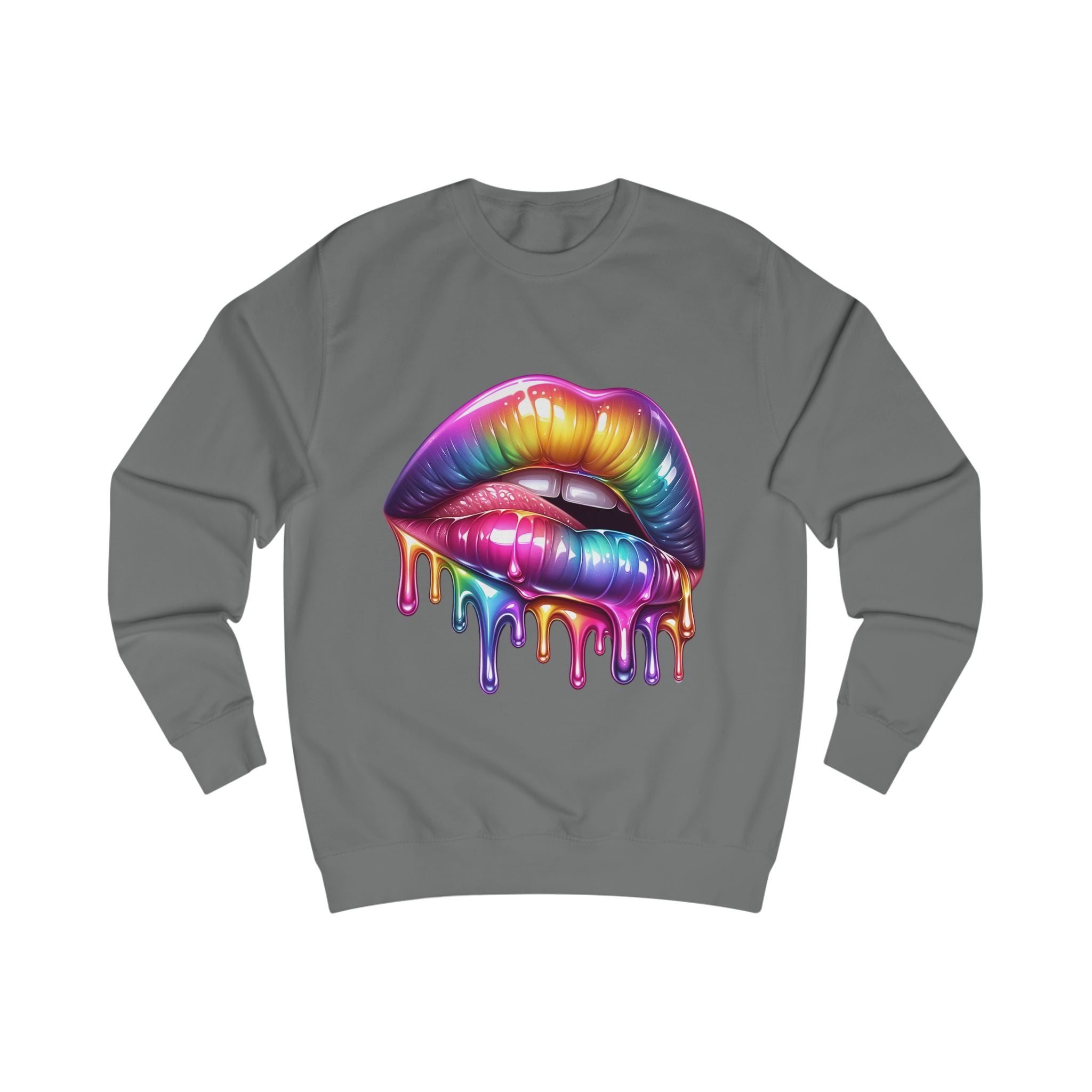 "Colorful Drippy Lips" Sweatshirt, Unisex Rainbow Apparel, Graphic Sweatshirt, Trendy Streetwear, Pride Gift, Festival Outfit