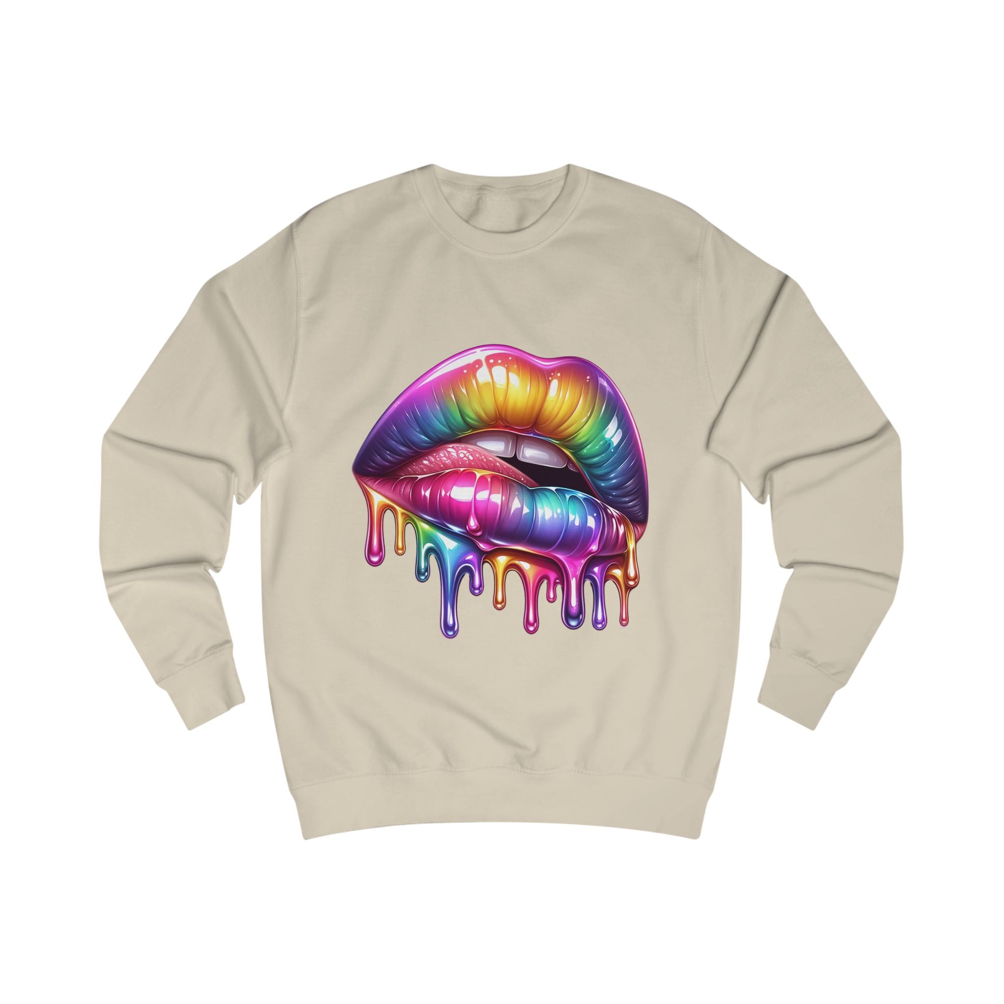 "Colorful Drippy Lips" Sweatshirt, Unisex Rainbow Apparel, Graphic Sweatshirt, Trendy Streetwear, Pride Gift, Festival Outfit