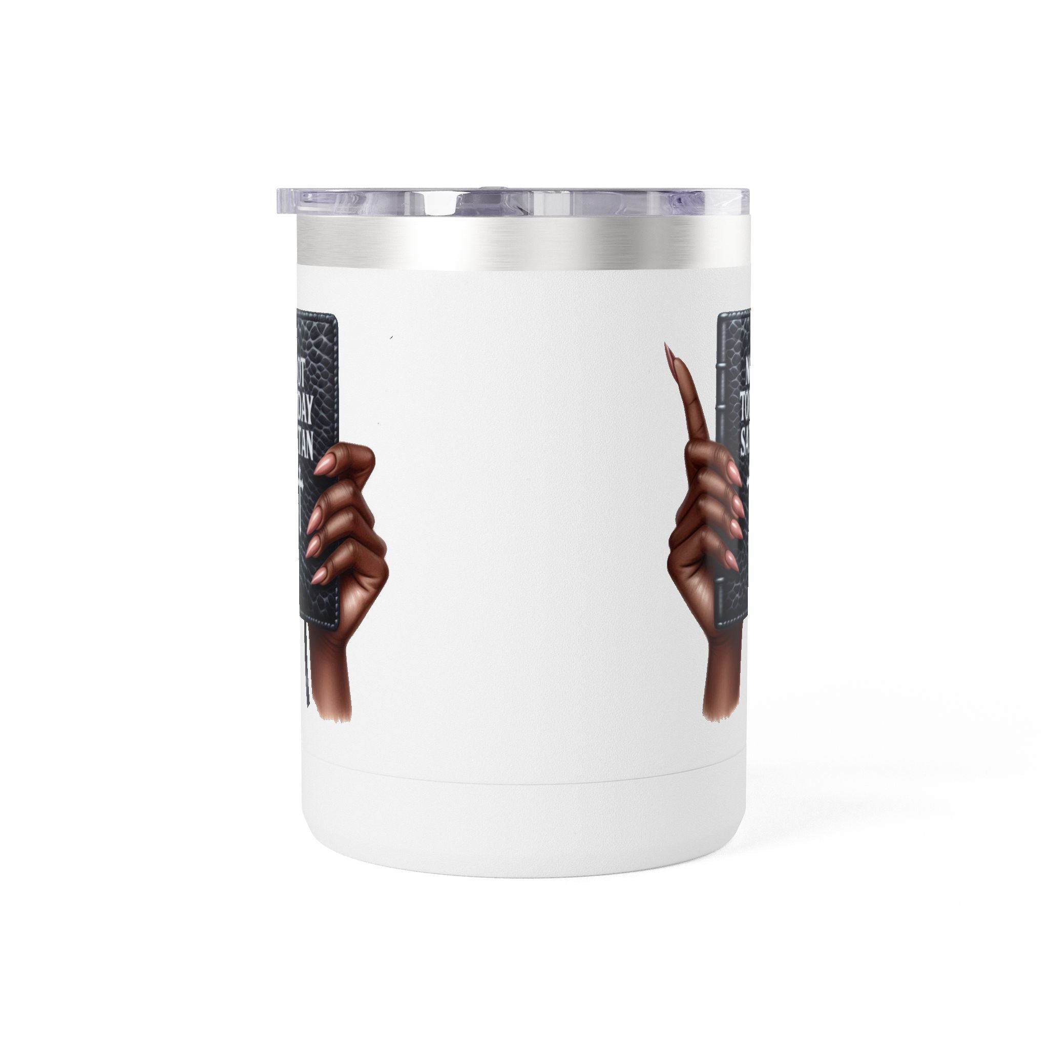 Not Today Satan Mug Tumbler — 15oz Insulated Coffee Cup with Bible Graphic