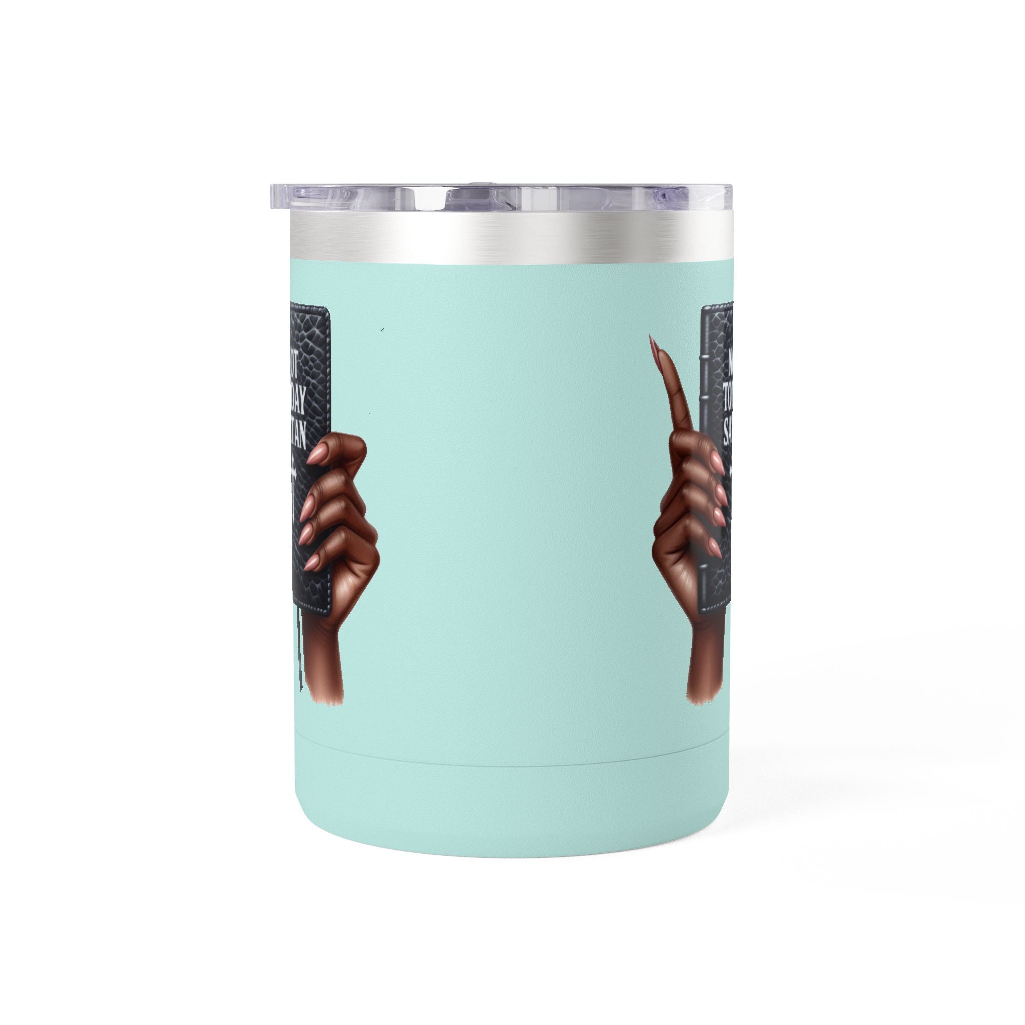 Not Today Satan Mug Tumbler — 15oz Insulated Coffee Cup with Bible Graphic