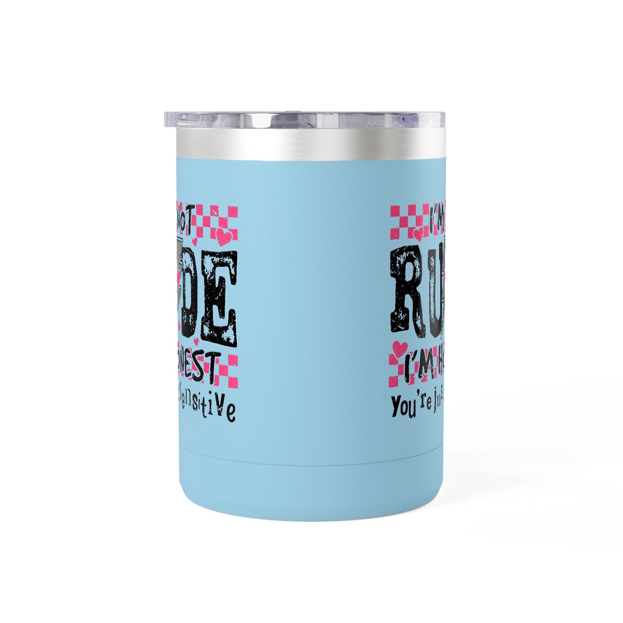 Coffee Mug — “I’m Not Rude, I’m Honest” Pink Checker Lightning Tumbler (15oz)