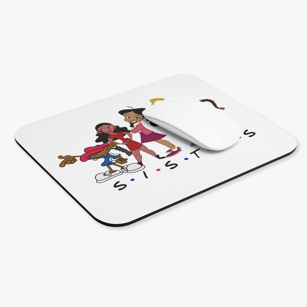 Sistas Cartoon Crew Rectangle Mouse Pad — Cute Retro Friendship Desk Mat