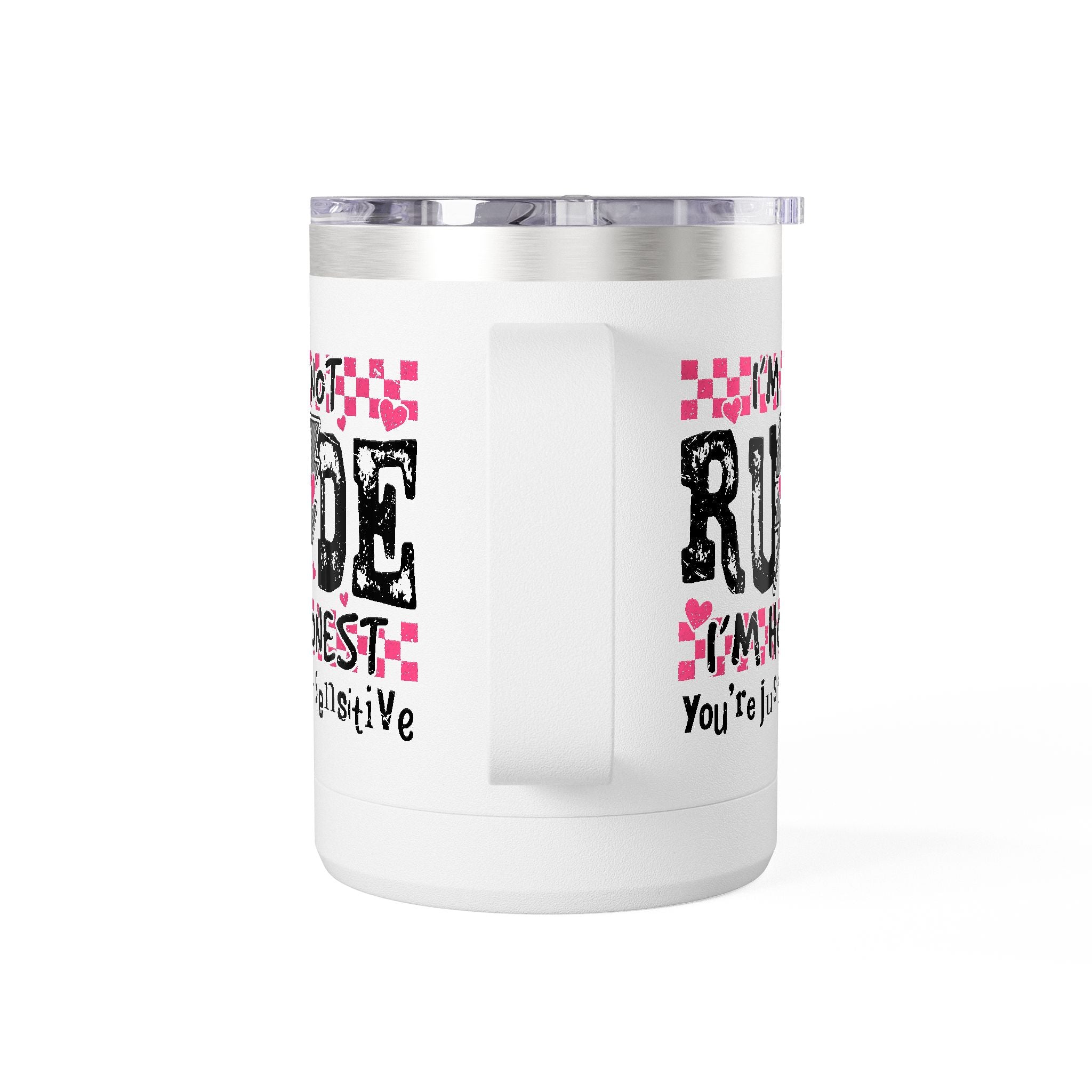 Coffee Mug — “I’m Not Rude, I’m Honest” Pink Checker Lightning Tumbler (15oz)