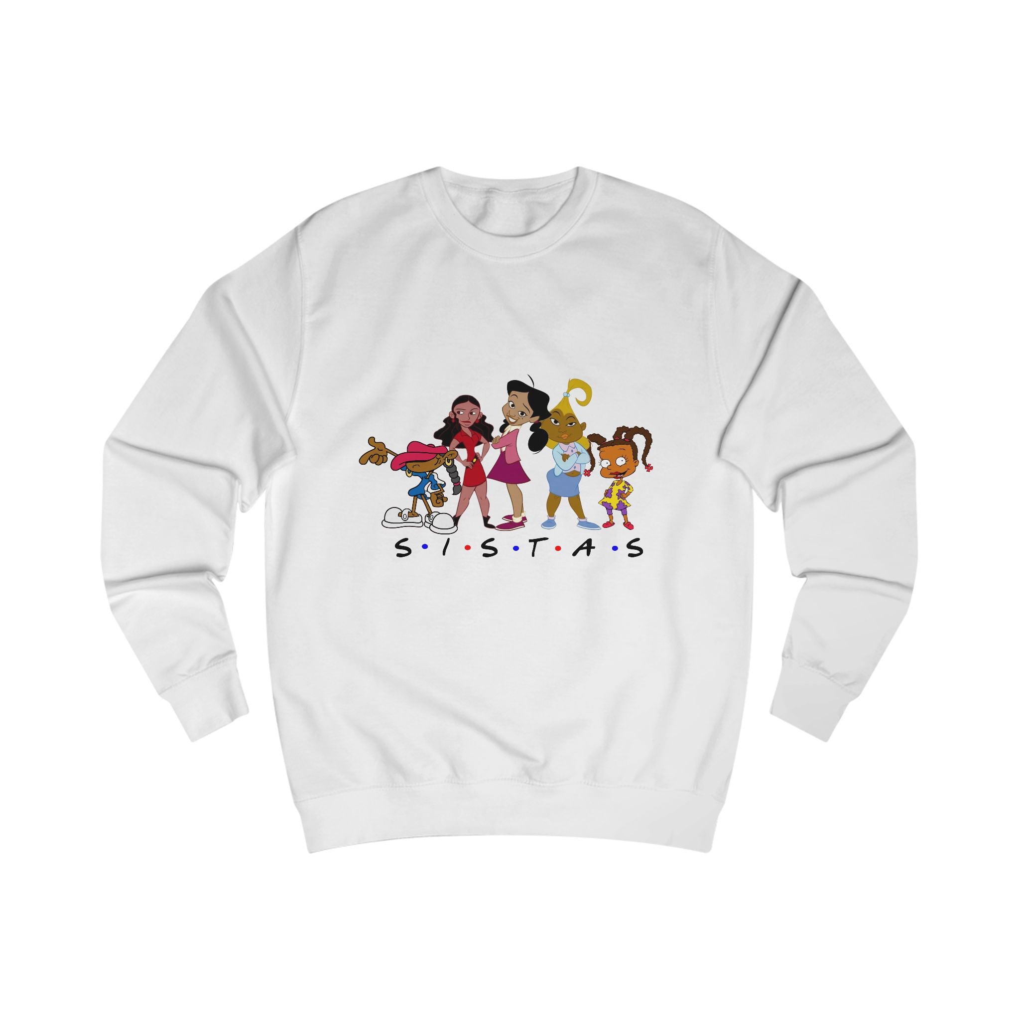 "Sisters" Unisex Sweatshirt, Cozy Gift for Friends, Cartoon Apparel, Cute Graphic Tops, Casual Fashion for Celebrations