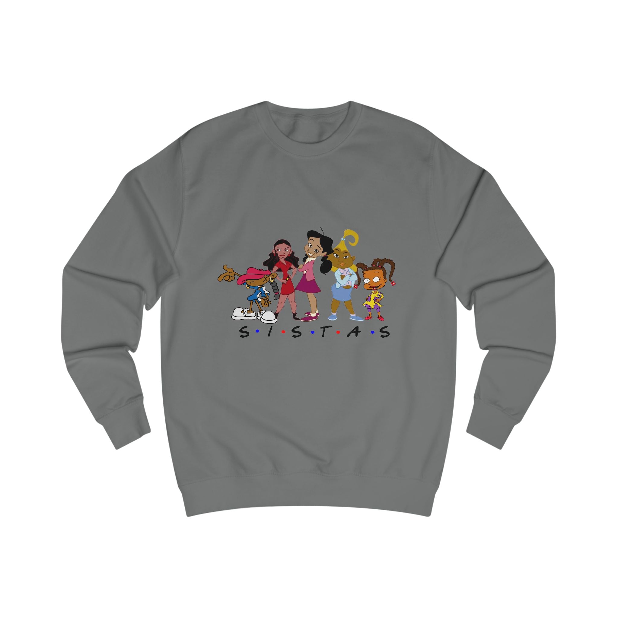 "Sisters" Unisex Sweatshirt, Cozy Gift for Friends, Cartoon Apparel, Cute Graphic Tops, Casual Fashion for Celebrations