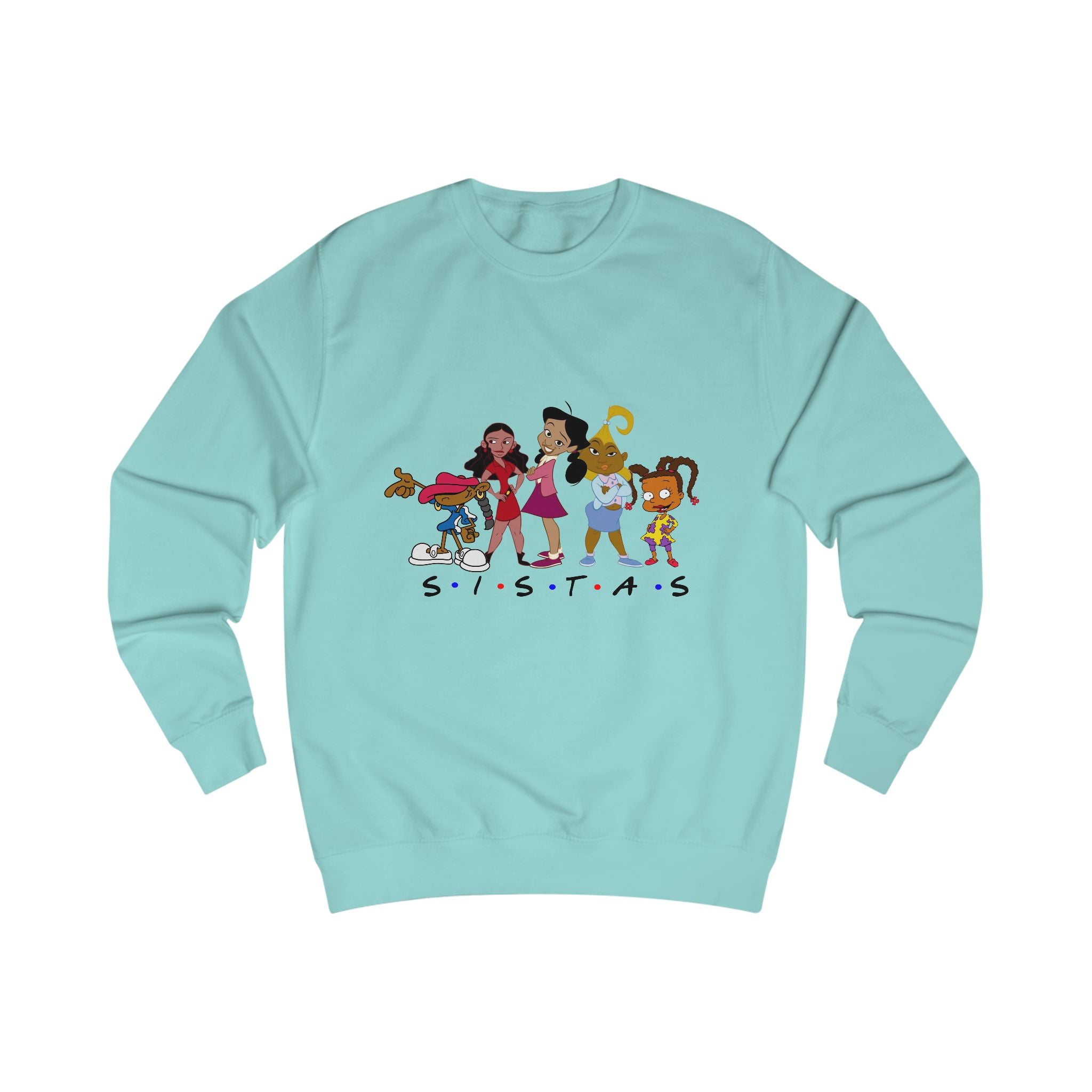 "Sisters" Unisex Sweatshirt, Cozy Gift for Friends, Cartoon Apparel, Cute Graphic Tops, Casual Fashion for Celebrations