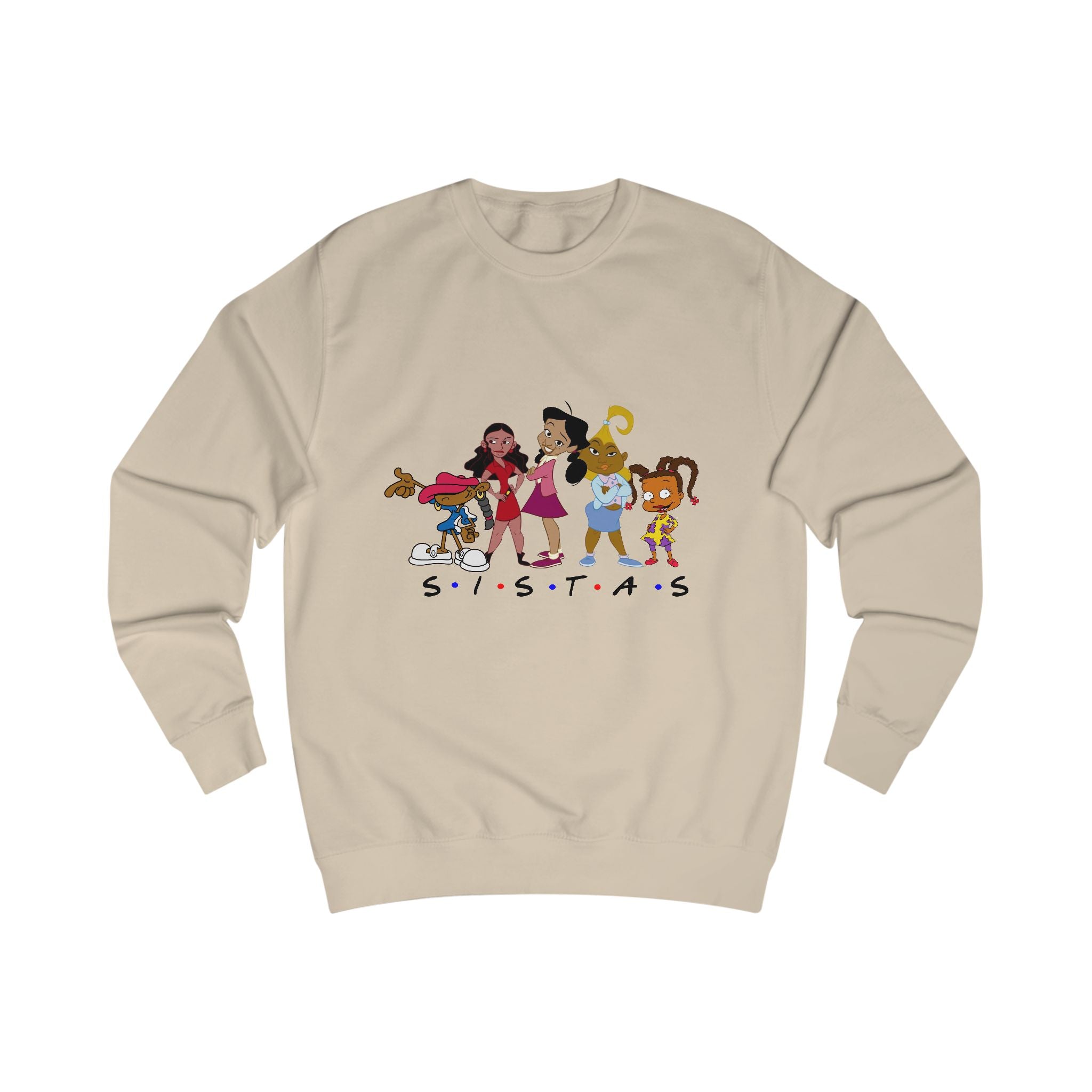 "Sisters" Unisex Sweatshirt, Cozy Gift for Friends, Cartoon Apparel, Cute Graphic Tops, Casual Fashion for Celebrations