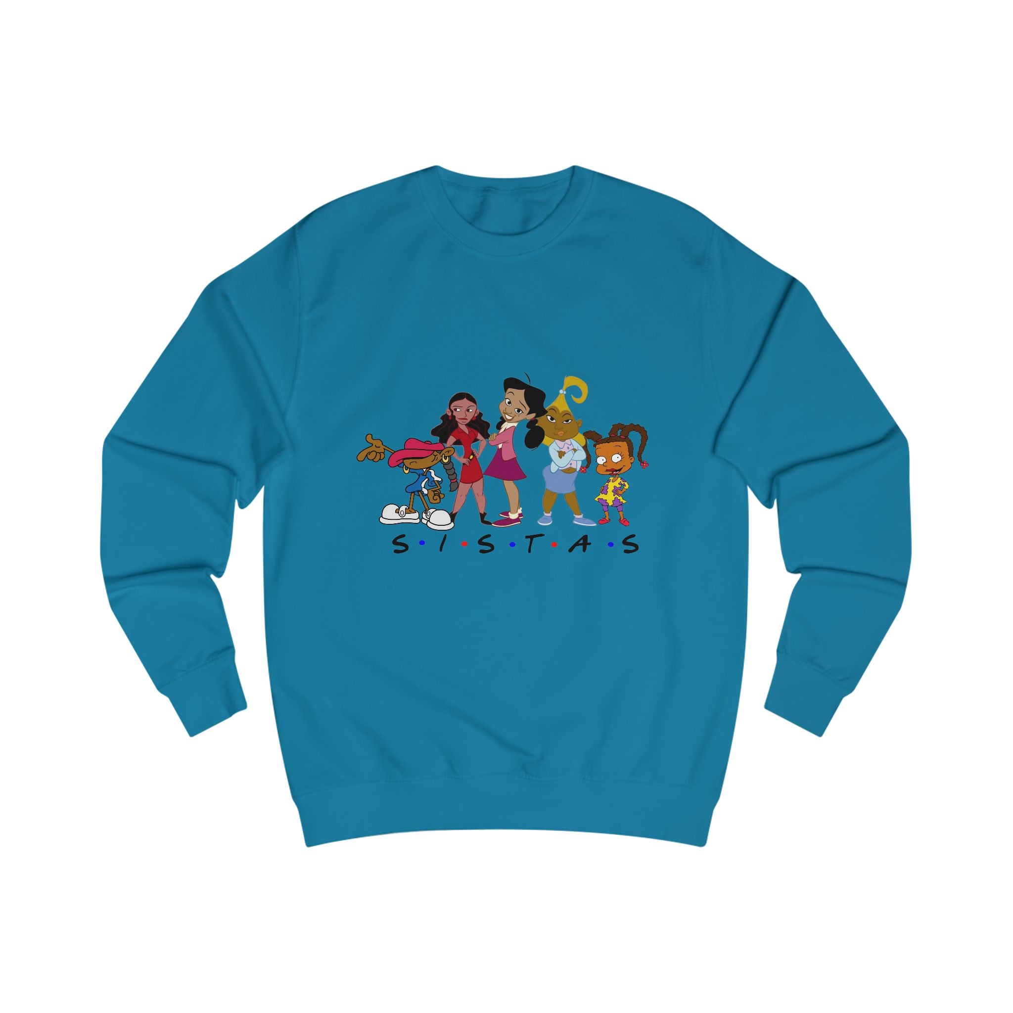 "Sisters" Unisex Sweatshirt, Cozy Gift for Friends, Cartoon Apparel, Cute Graphic Tops, Casual Fashion for Celebrations