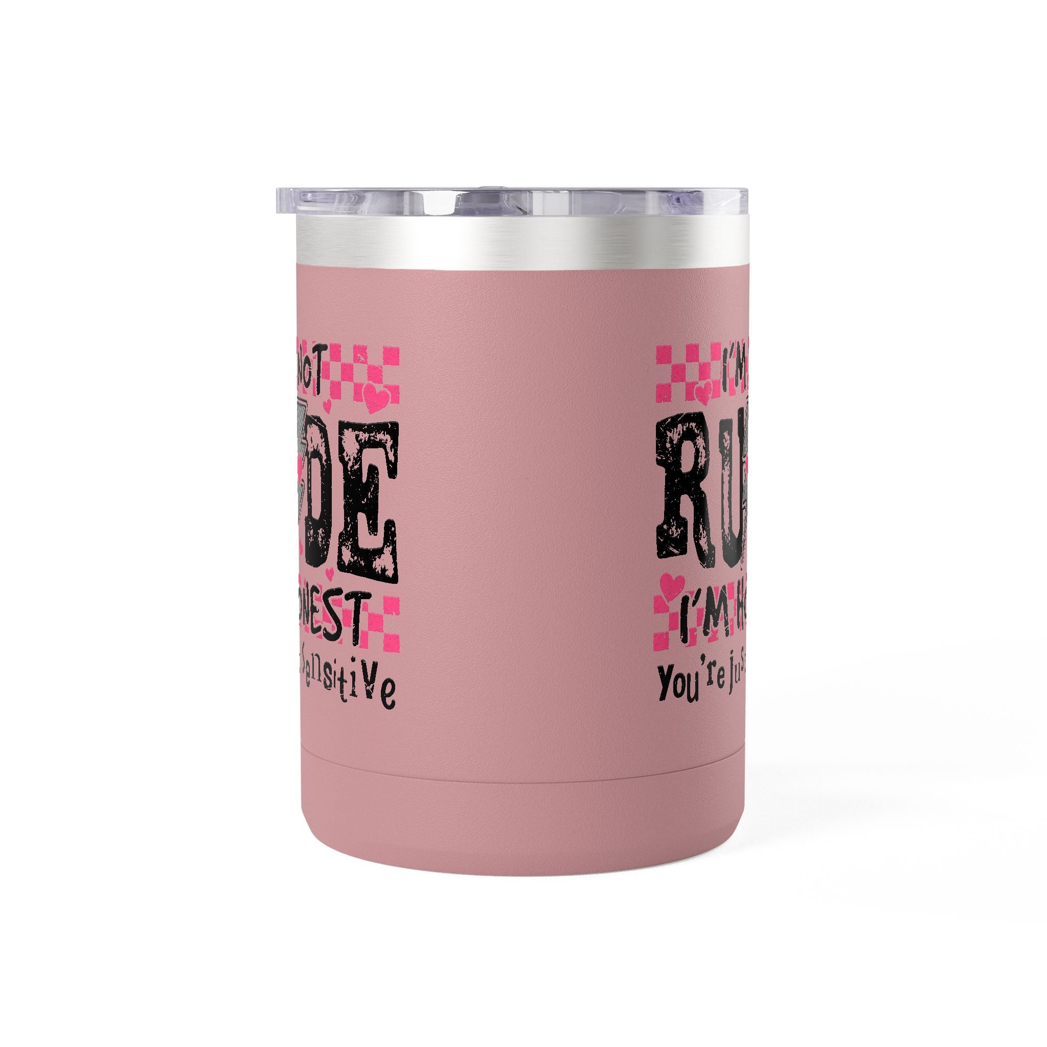 Coffee Mug — “I’m Not Rude, I’m Honest” Pink Checker Lightning Tumbler (15oz)
